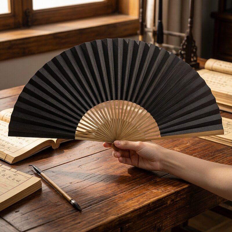 古风手工扇子折扇8寸男女随身古典汉服扇中国风黑色空白折叠纸扇