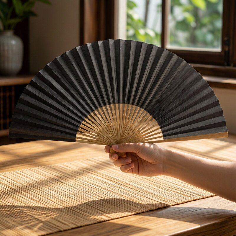 古风扇子折扇中国风男女随身汉服配扇古典黑色空白创作手工纸扇
