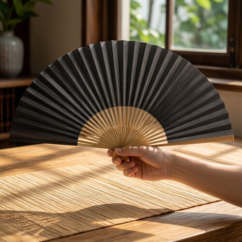 古风手工空白折扇黑色纸面扇子