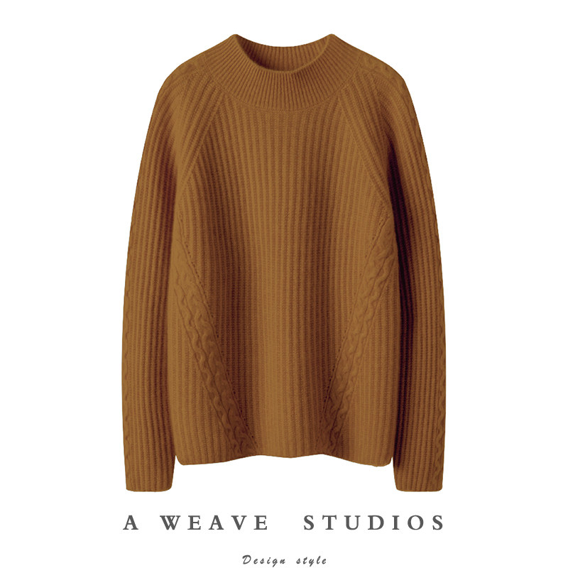 疯狂腔调王品~加厚羊绒衫女100纯山羊绒半高领宽松纯羊绒毛衣