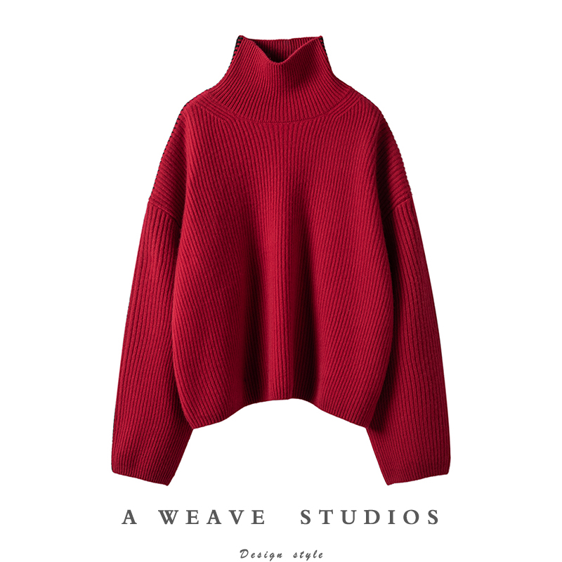 重磅！气质难挡！车厘子红廓袖高领大克重羊绒衫女纯羊绒毛衣女厚,女装/女士精品,羊绒衫,淘宝优惠券,粉丝福利购,淘宝优惠卷