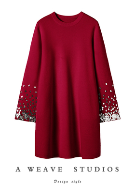 MURF“奢华感日常”100%纯山羊绒手工珠片廓形针织连衣裙女