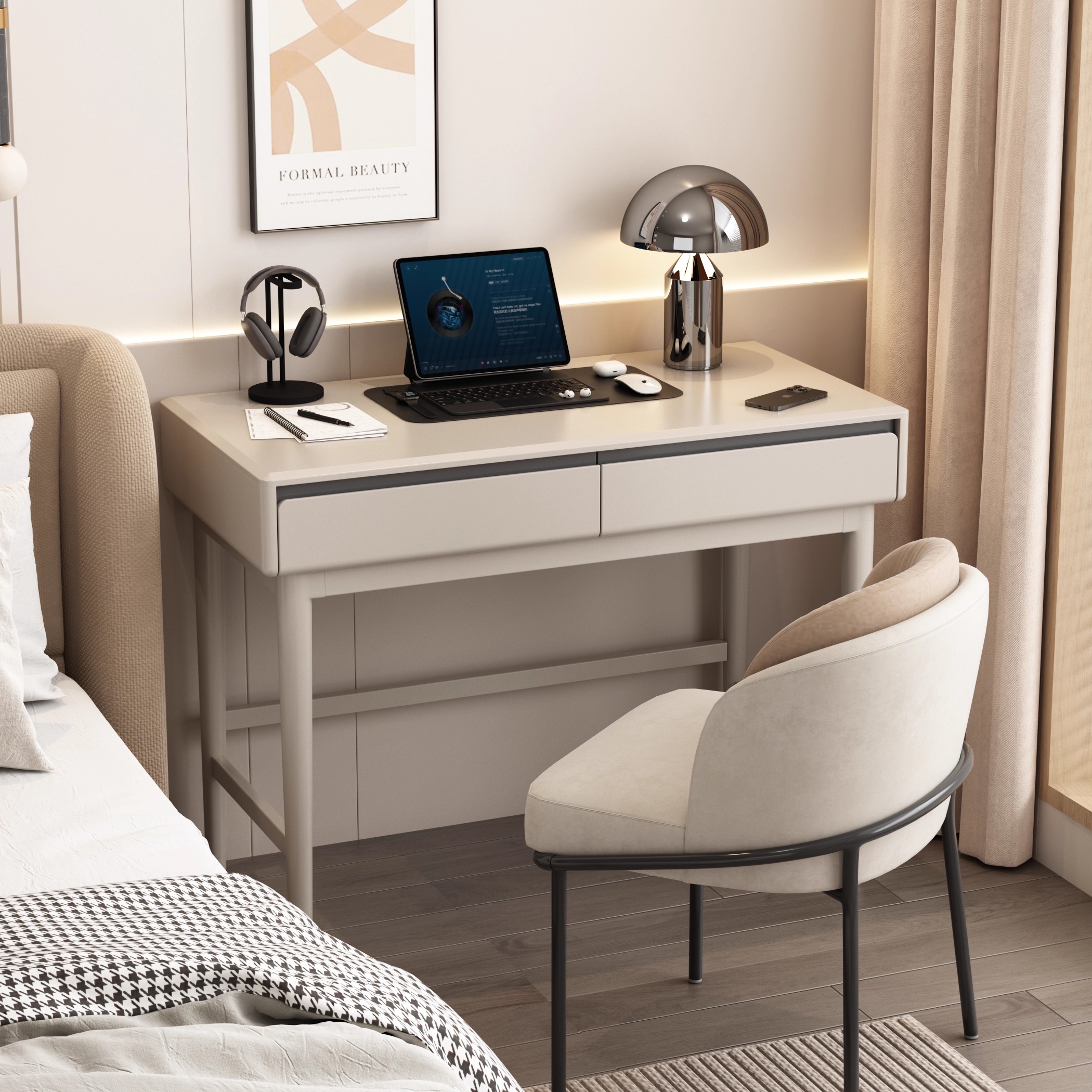 卧室实木书桌家用小户型床边现代简约桌子床头高级轻奢