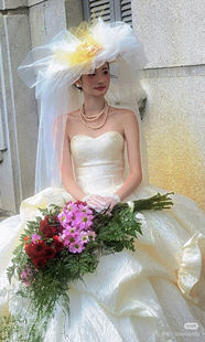 新娘法式复古抓纱帽纱头纱个性样片头饰影楼婚纱摄影旅拍写真道具