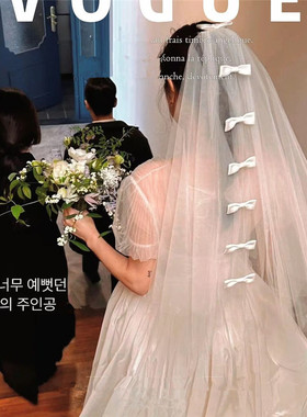 新款蝴蝶结韩国纱通透头纱婚纱影楼摄影拍照跟妆道具样片出片发饰