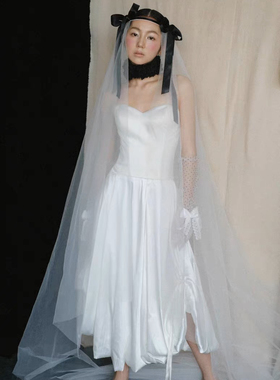 新娘新款法式复古个性样片写真头纱头饰森系结婚拍照写真配饰道具