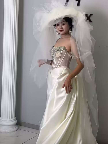 新娘新款法式复古抓纱成品帽子头纱配饰旅拍样片头饰森系结婚影楼