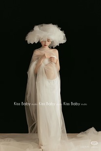 新款法式抓纱帽纱头纱蓬蓬复古旅拍样片头饰森系结婚拍照写真头饰