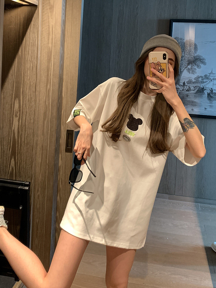 뚱뚱한 자매 티셔츠 여성 반팔 루즈 한 디자인 세련된 슬림 베어 패턴 핫 걸 풀오버 탑 인 트렌디 한 여름