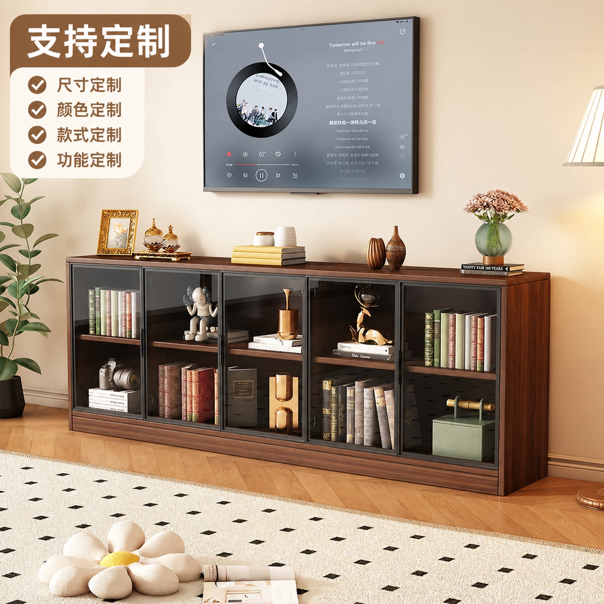 定做书柜中古风收纳柜储物柜落地小书柜置物架支持定制书架柜子