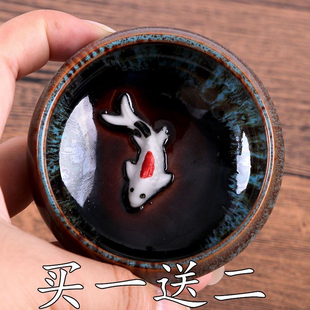 书宝堂金鱼彩釉墨碟笔洗笔搁盛墨汁墨水书法用品多功能陶瓷冰裂杯