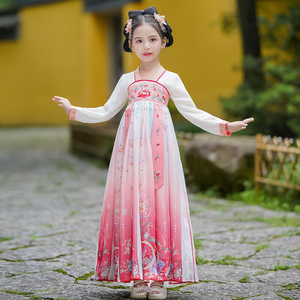 汉服女童秋装新款中国风超仙小女孩长袖连衣裙儿童古装民族演出服