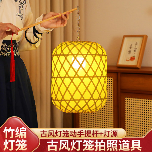竹编灯笼手提汉服手持物夜景拍照