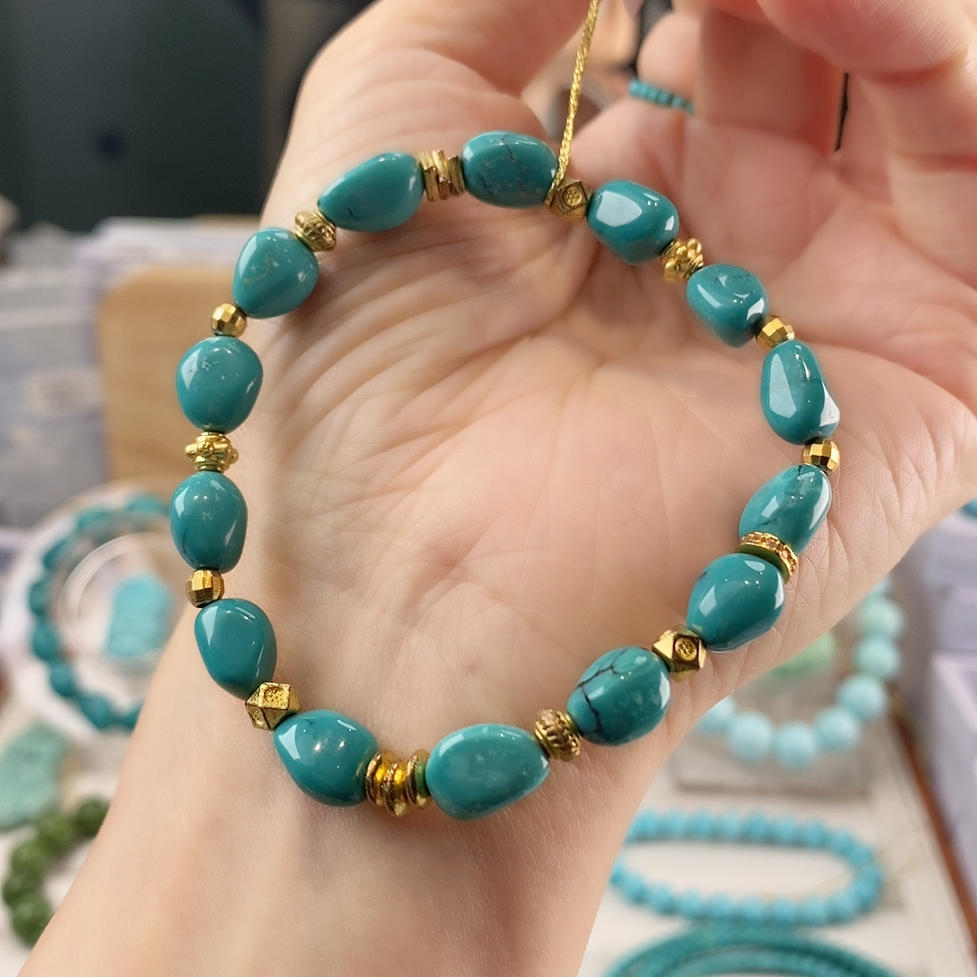 玉化海蓝色精品糖豆手串卡7.5