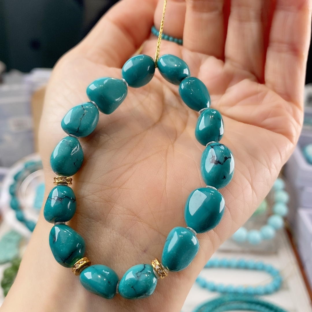 玉化海蓝色精品糖豆手串卡9.5