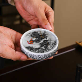 七丞堂青花墨龙盖置复古陶瓷杯垫小紫砂壶盖托壶承家用茶道零配件