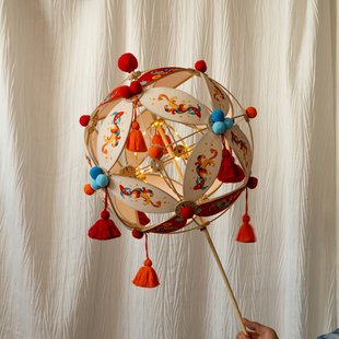 新年创意灯笼非遗古风绣球滚灯手工diy材料包文创舞蹈发光花灯