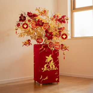 新年装饰年宵花美陈马年福桶发财树春节年会活动摆件过年氛围布置