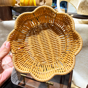 胖东来代购西溪林仿藤花边圆形深篮大中小简约客厅水果零食收纳篮