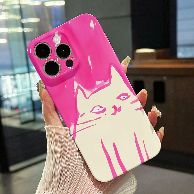 白色猫咪手机壳适用iphone16promax软壳15plus壳13手机保护套12苹果14壳华为p70全包边vivoX200菲林软壳粉色