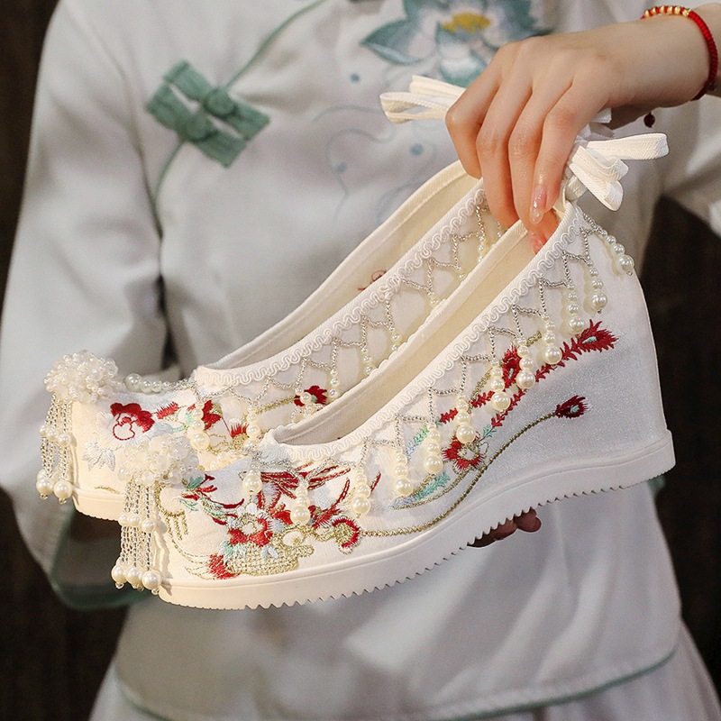 古风汉服鞋子女坡跟绣花鞋翘头履汉元素弓鞋古装鞋百搭单鞋古代鞋