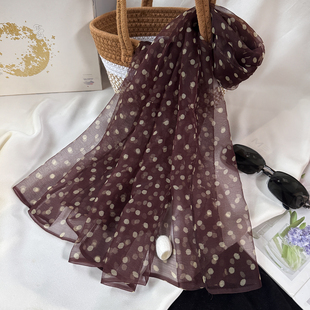 波点轻薄款真丝桑蚕丝护颈小丝巾东风纱洋气妈妈纱巾防晒小围巾女