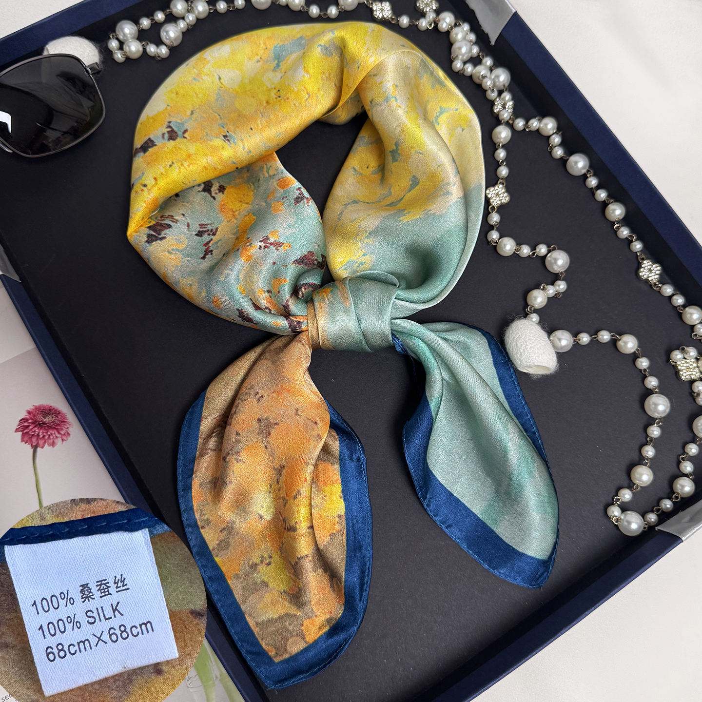 68cm素绉缎100%桑蚕丝真丝丝巾