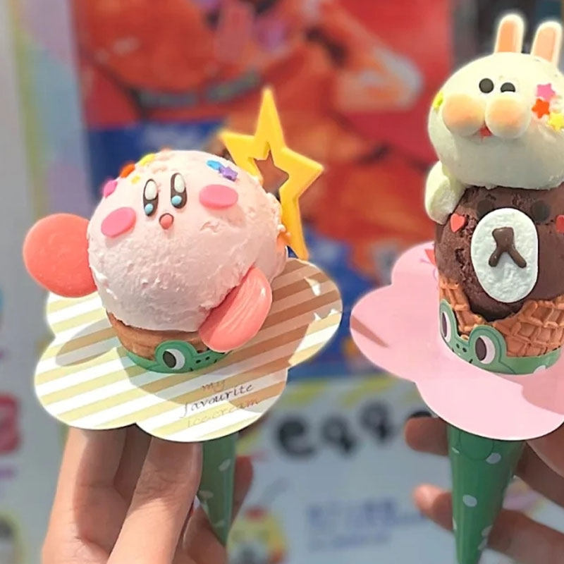 冰淇淋防滴纸托手指托粉色甜筒可爱小猪网红5孔防滴水防漏可定制