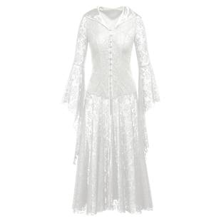 Lolita女士中世纪小黑裙哥特式 复古中长裙洛丽塔黑色蕾丝连衣裙