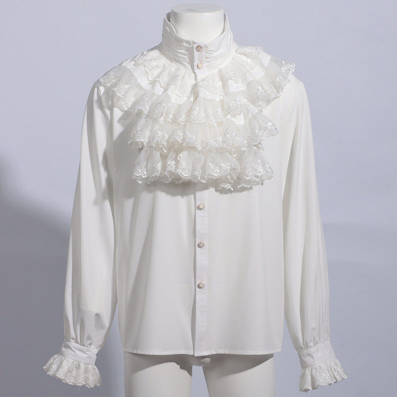 哥特式荷叶边立领长袖单排扣衬衫 欧美男士话剧演出角色扮演服装,男装,其他民族服装,淘宝优惠券,粉丝福利购,淘宝优惠卷