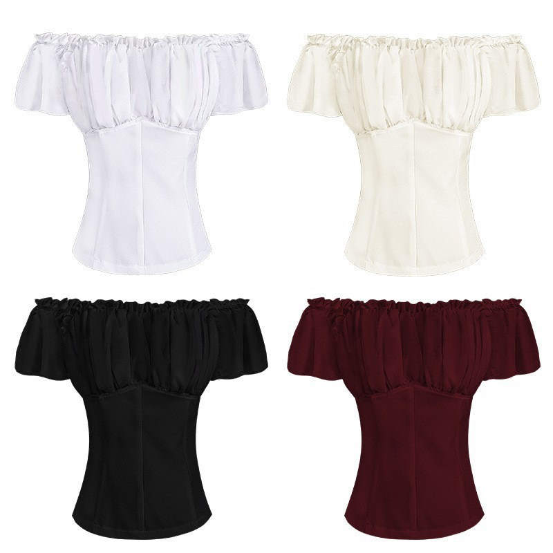 夏季女士花边短袖女款收腰上衣