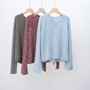 限量~匠心重磅邓肯羊绒纱线 V领长袖毛衣针织衫