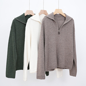 26支进口baby级山羊绒 意奢L 宽松半拉链毛衣针织衫 25年冬