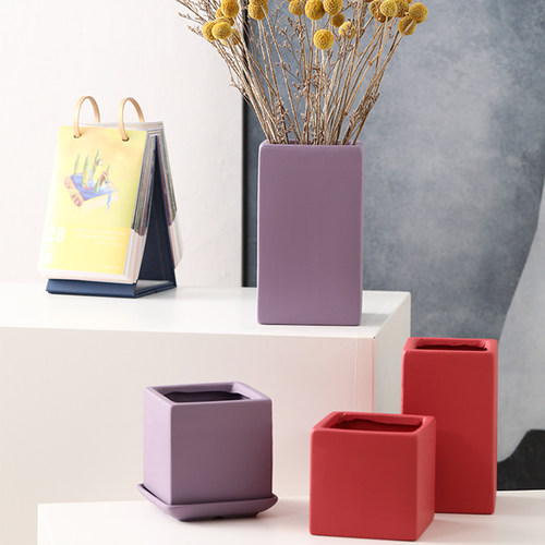 平面纯色方形加厚陶瓷花盆有底孔