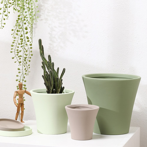 素烧高圆形陶瓷花盆白陶透气吸水