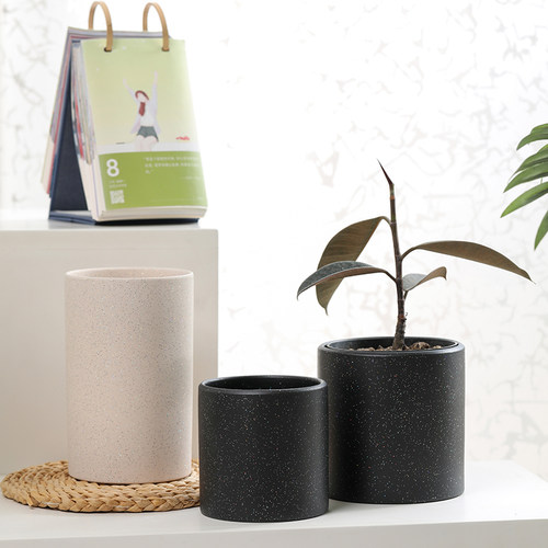 五彩砂面陶瓷花盆带托盘陶土透气