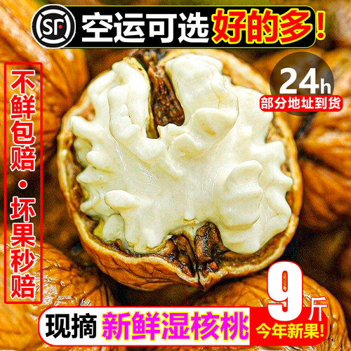 【EMS空运】新鲜湿核桃9斤新鲜纸皮核桃去青皮湿嫩生核桃薄皮坚果