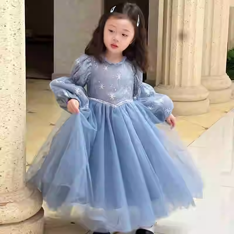 爱莎公主裙女童连衣裙秋冬礼服裙