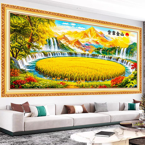 山水画聚宝盆沙发背景画背靠金山床头装饰画贴画办公室客厅书房