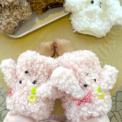 可爱小狗毛绒短款保暖防脏袖套