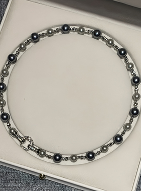 高端贝珠真多麻灰色珍珠项链新款爆款黑珍珠清冷感轻奢小众