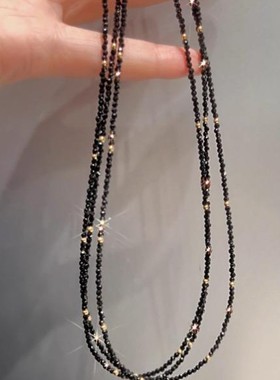 黑色尖晶石锁骨项链带礼盒保色18k金出口原单可接定