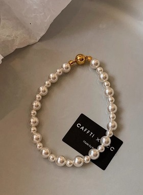 施家正圆强光珍珠磁吸扣手链女款轻奢小众独特设计感