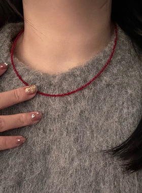 天然水晶尖晶石大红项链吊坠choker锁骨链毛衣链不掉色超闪小众