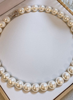 S925银施家珍珠项链倪妮同款澳白珍珠项链女强光感颈链