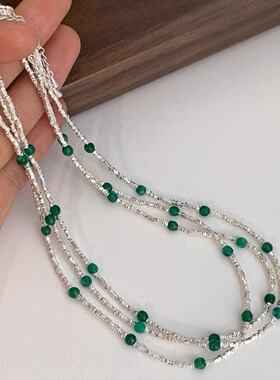 925碎银子项链配饰女百搭锁骨链2025新款颈链玛瑙天然石项链