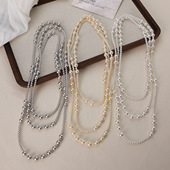 1.5米施家珍珠项链韩国高亮珍珠多层叠戴长款