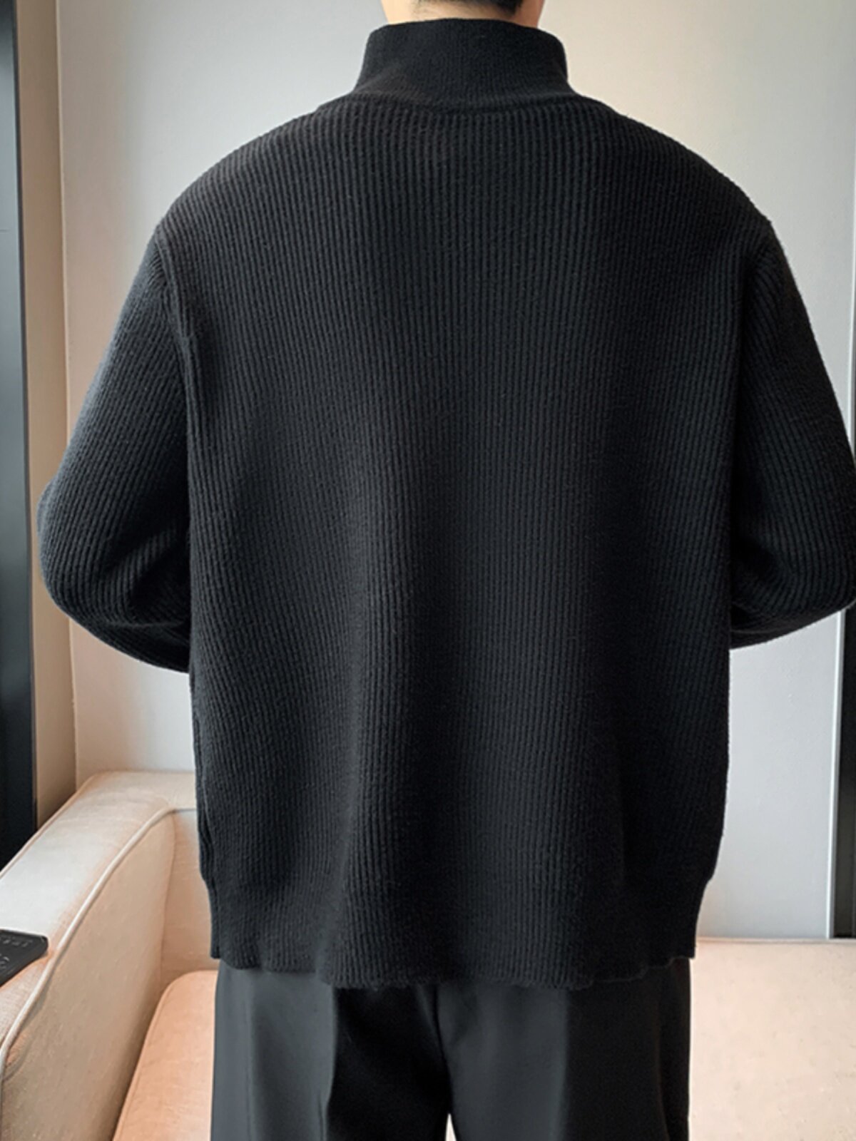 지퍼 니트 가디건 코트 가을 겨울 고급 재킷 스탠드 칼라 남성 멋스러운 스웨터 심플한 문예 스타일