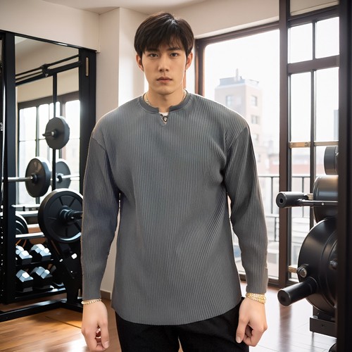 Light Weight长袖V领宽松运动健身卫衣男速干超弹条纹速干衣显壮