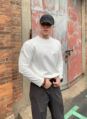 Light Weight秋季美式250g宽肩圆领长袖显型高弹运动休闲打底男